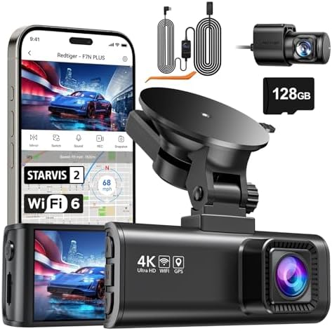 Redtiger F7NP 4K Dash Cam Front and Rear with STARVIS 2, 5.8GHz Wi-Fi Dash Camera for Cars, 3.18”IPS Screen, Night Vision, 170°Wide Angle, WDR, 24H Parking Mode