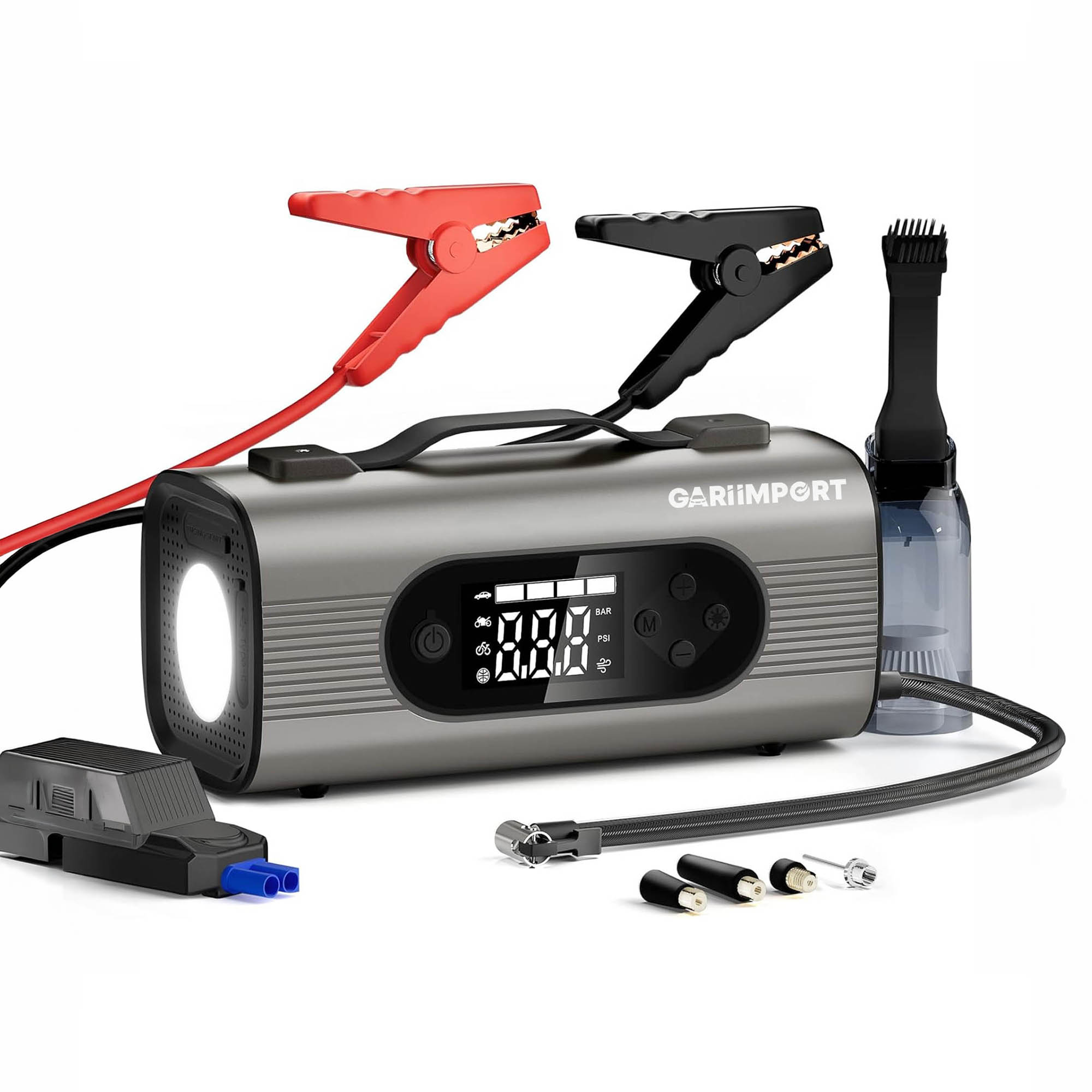 Gari-Import 8 IN 1 JUMP STARTER, Jump starter, Tyre Inflator, Powerbank, Blower, Vacuum, Flash Light : Model S8