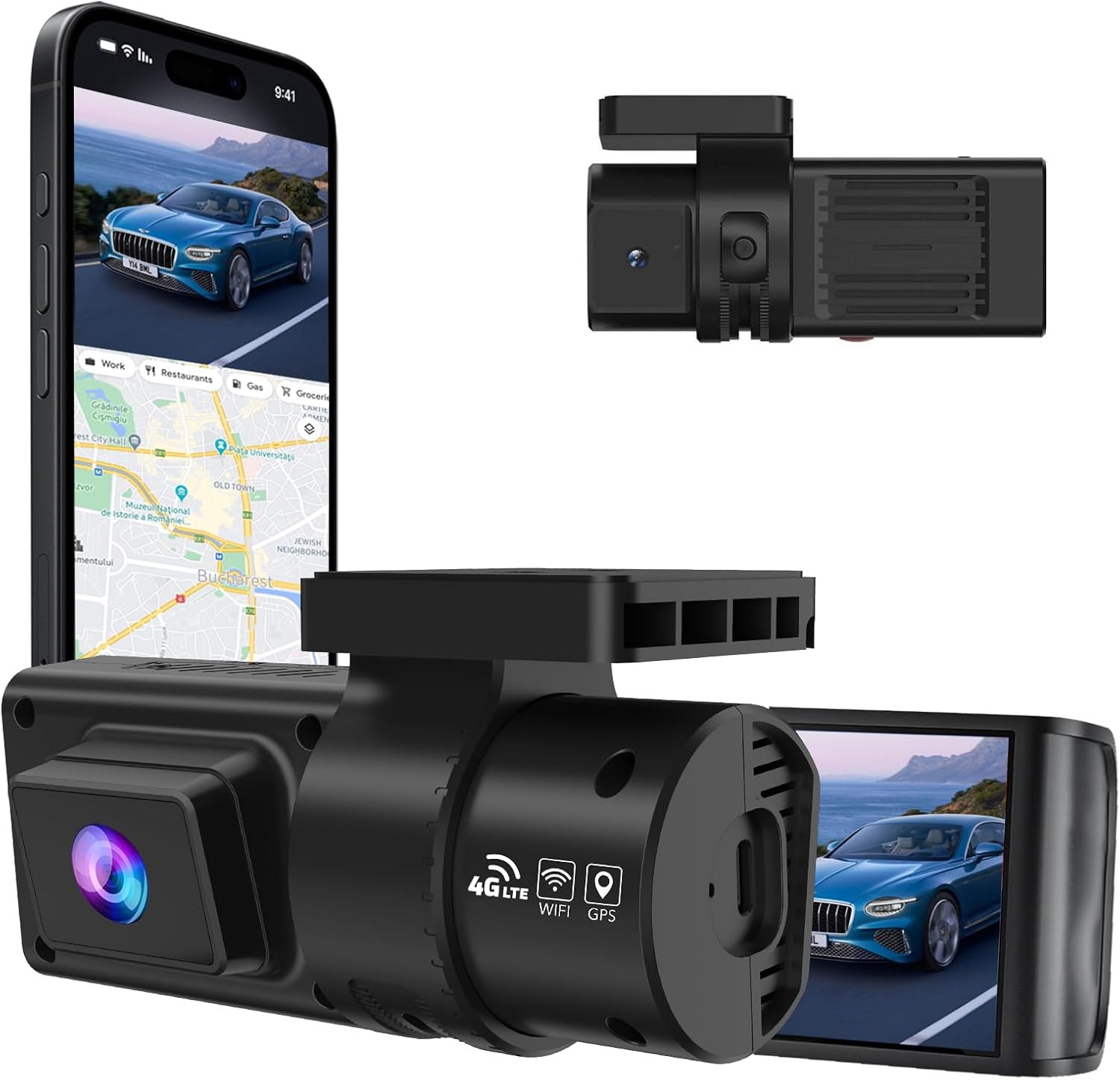 Jimi IOT JC181 4G 1080P Full HD Dash Camera for Cars, Built-in Wi-Fi GPS & BDS logging, Dual Channel, Wide Angle, WDR, 24H Parking Mode, G-Sensor, Exception alerts